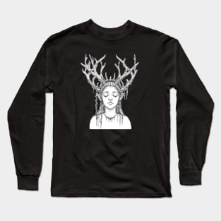 Woman with antler. Line Art. Long Sleeve T-Shirt